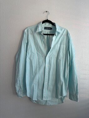 Ralph Lauren Vintage Teal Blue/White Striped Button Down Shirt - Size M